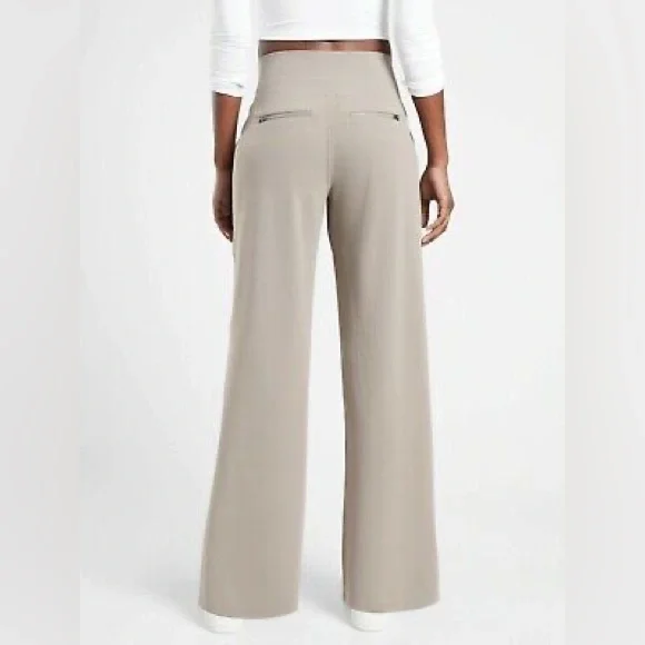 🩷ATHLETA VENICE WIDE LEG HIGH WAISTED HIGH RISE BEIGE NEUTRAL PANT SIZE MEDIUM - Picture 2 of 13